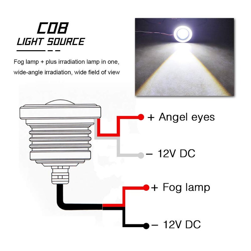 KaiDengZhe كاي دينغ زهي 2 قطع مصباح ضباب LED فائق السطوع 3.5 بوصة 12 فولت 10 واط حلقة هالة بيضاء لعين الملائكة لمصباح رأس الدراجة النارية ومصباح السيارة للقيادة النهارية لمبة ضباب - Image 3